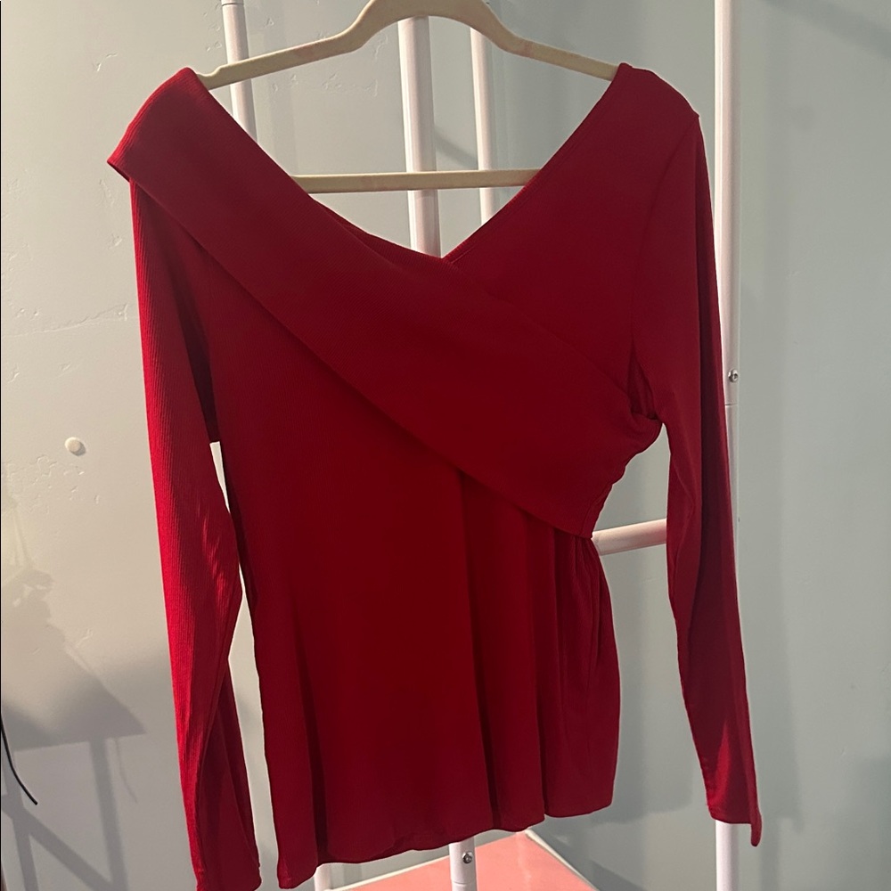 Red Off-Shoulder Long Sleeve Women's Top